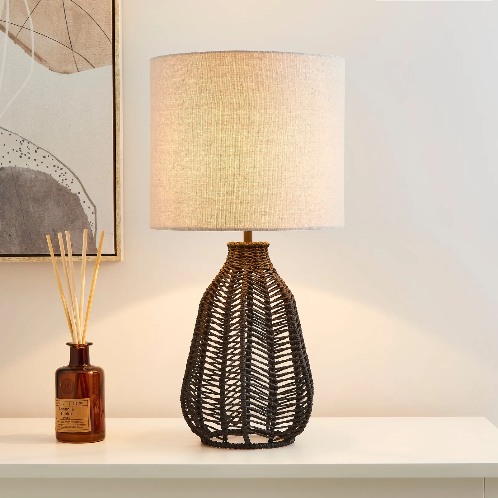 Kylo Woven String Table Lamp Charcoal