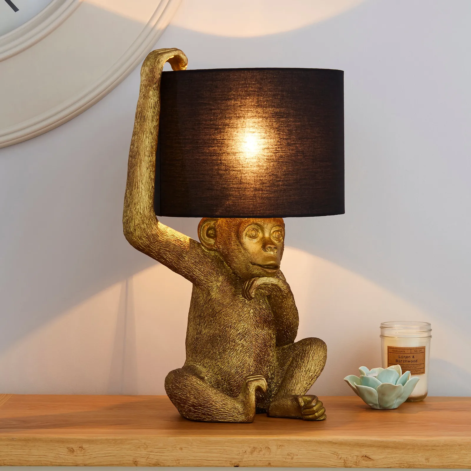 Odisha Resin Monkey Gold Table Lamp Gold