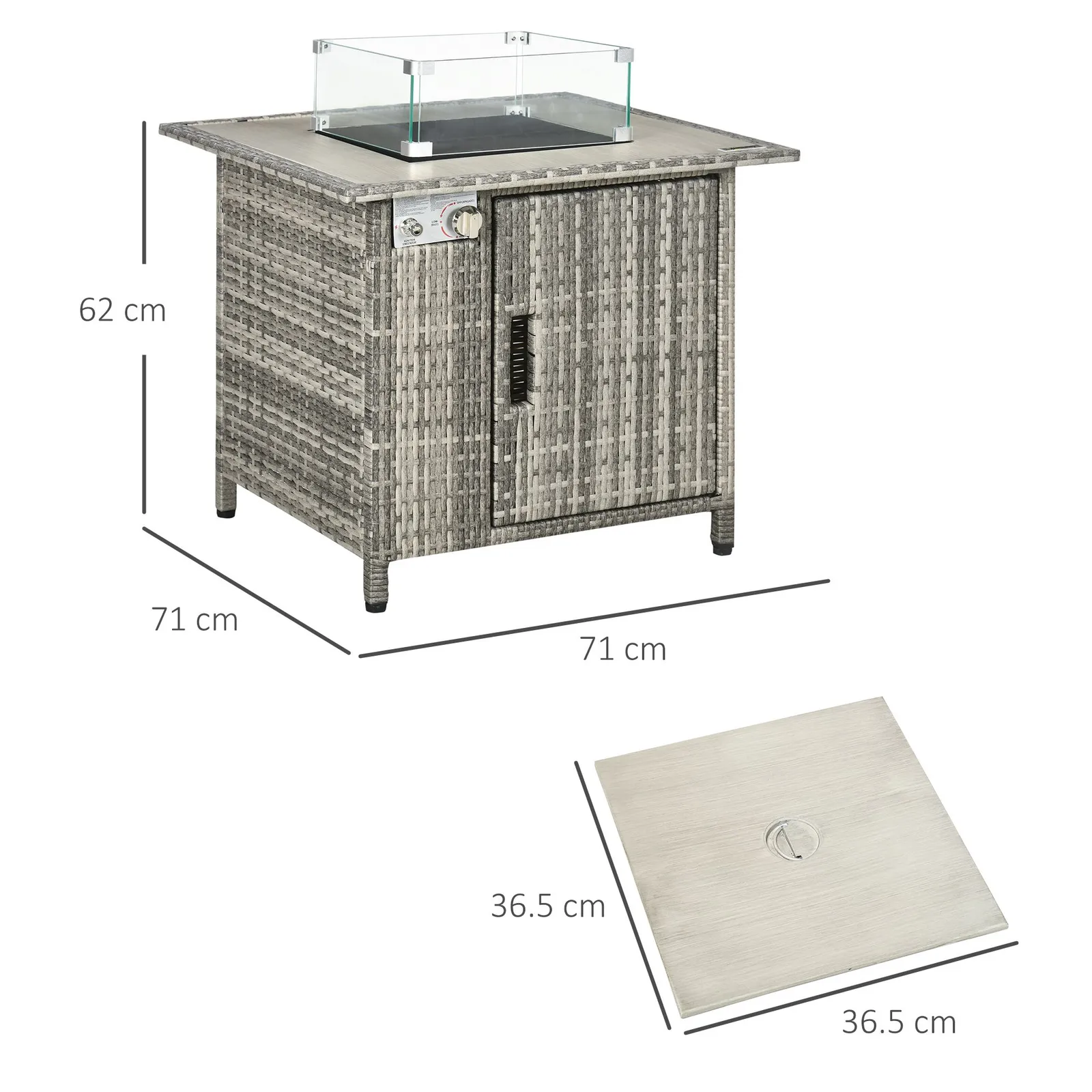 OUTSUNNY Rattan Gas Fire Pit Table with Rain Cover, Windscreen & Lava Stone, 50, 000 BTU in Grey 3