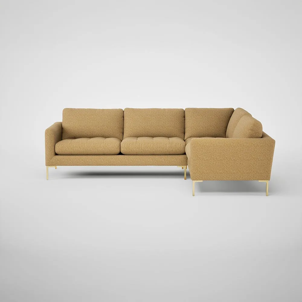 Heal's Eton Right Hand Facing Corner Sofa Boucle Tweed Citrine Brass Feet 1