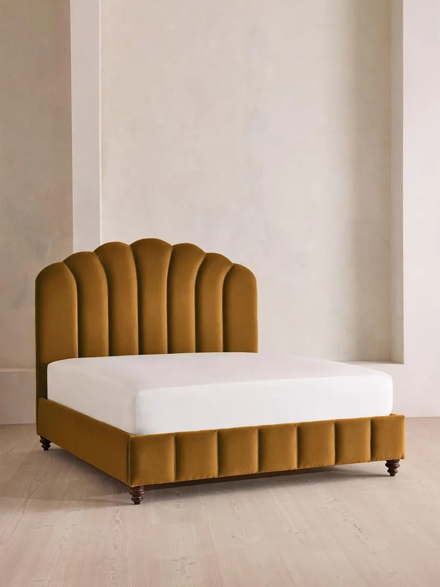 Manette Bed, with Twisted Cord, King, Velvet, Mustard