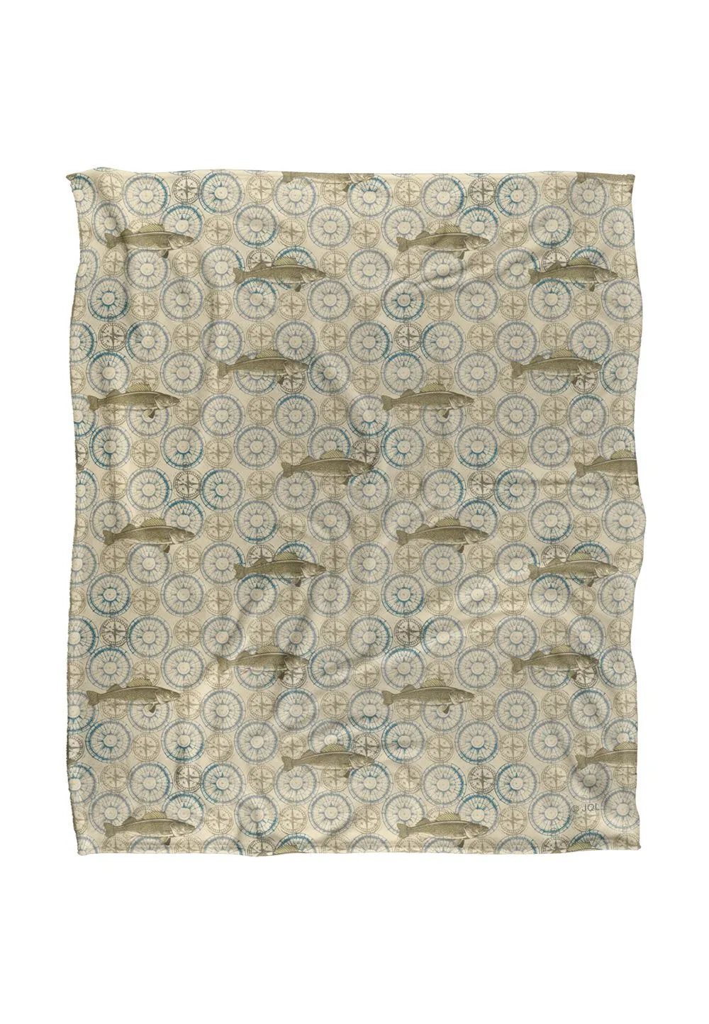 JQ Licensing Jl-Jp-Jq Walleye Compass Fishing Pattern Silky Touch Super Soft Throw Blanket 152 X 127 cm in White