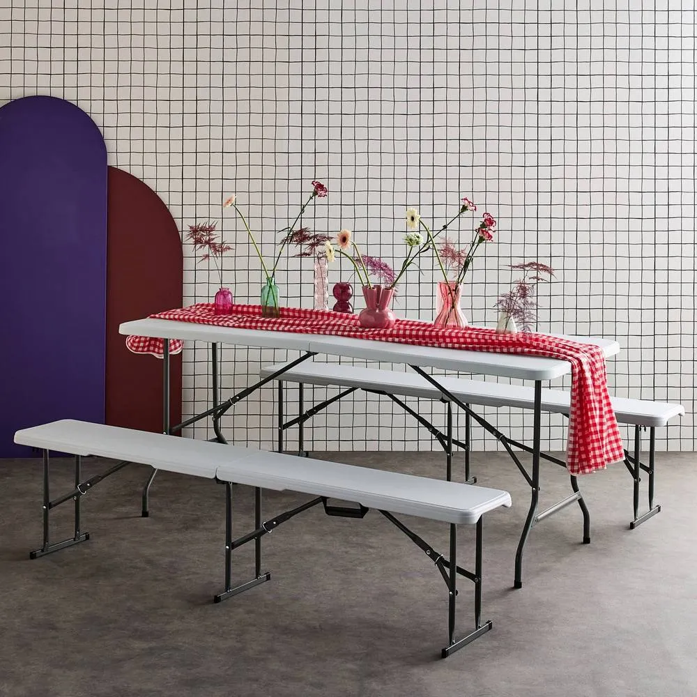 sweeek Foldable plastic reception table with bench in White 5