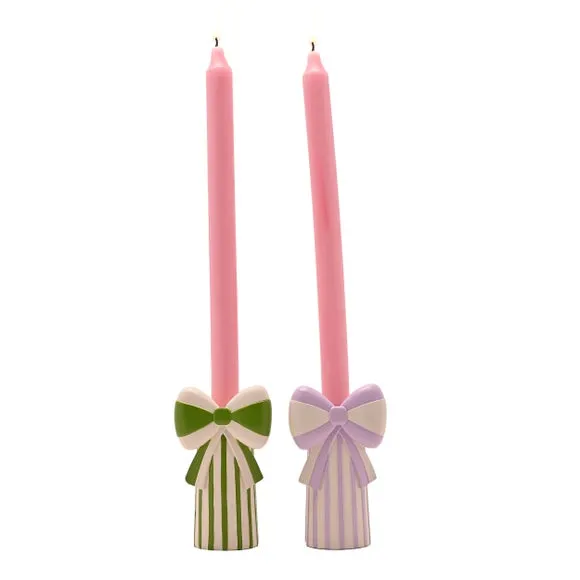 Raspberry Blossom Set of 2 Bow Candlestick Holders 3