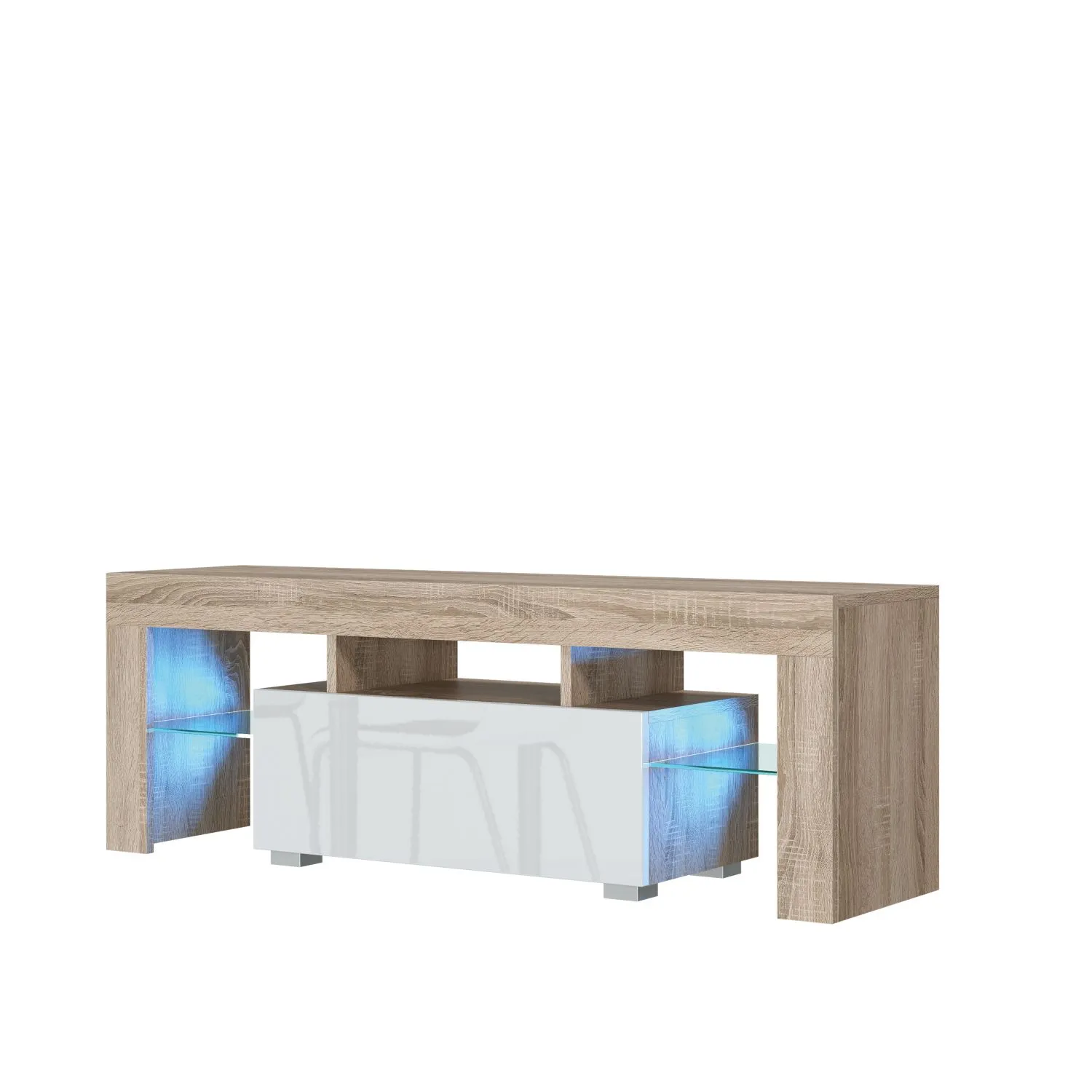 Creative Furniture Floe TV Unit 130cm - A Sleek & Elegant Cabinet with Gloss Doors & LED Lights in Light Oak 3