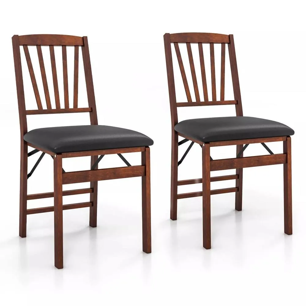 Costway Set of 2 Folding Chair Padded Kitchen Dining Seat Portable Upholstered High Back in Brown