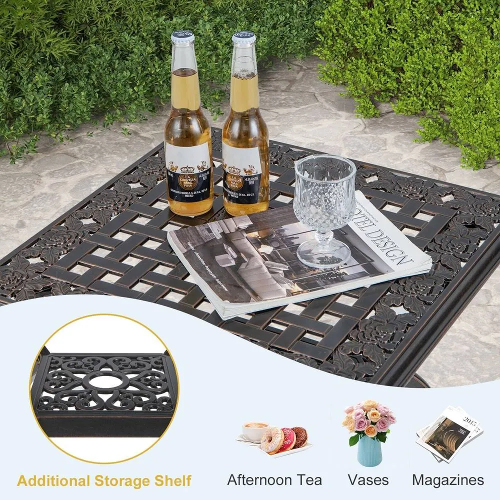Costway 53 cm Cast Aluminum Outdoor Side Table Anti-rust Patio Coffee Table in Copper 6