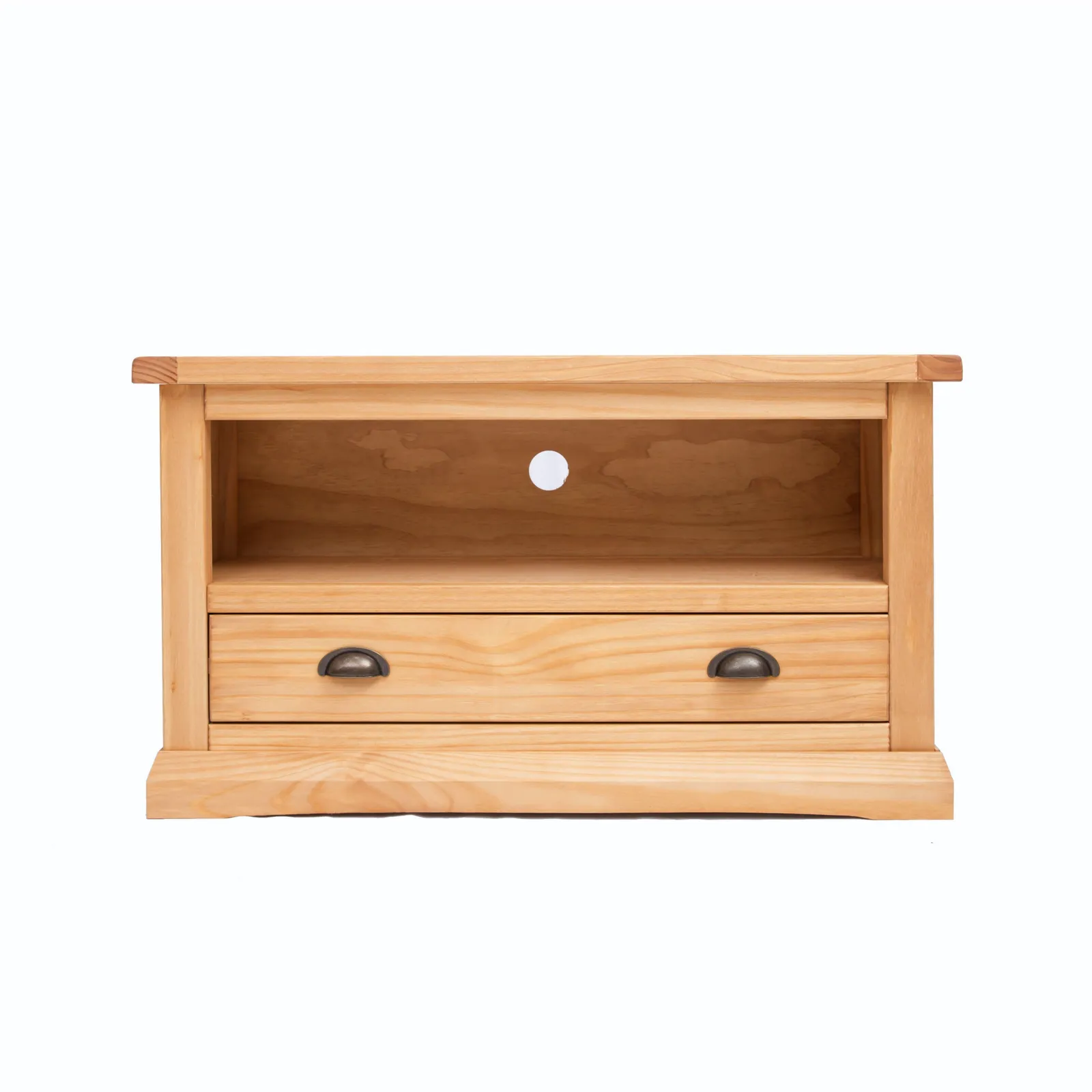 Cabinet Bits Lucca Waxed 1 Drawer TV Cabinet Brass Cup Handle in Light Brown