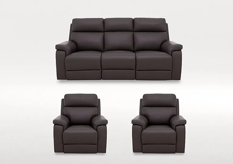 Raven 3 Seater Leather Power Recliner Sofa and 2 Armchairs Set - Elephant