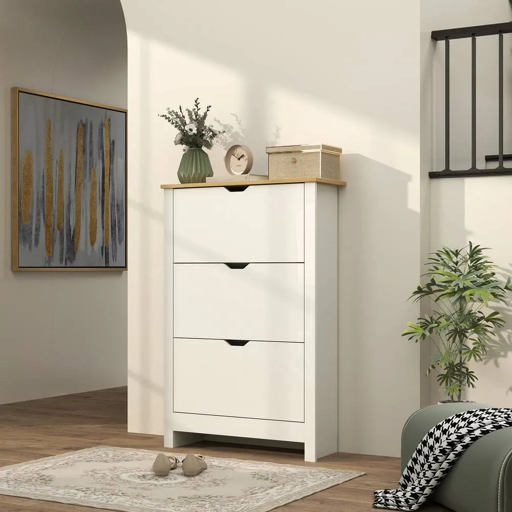 HOMCOM 18-Shoe Storage Cabinet 6 Shelves 3 Drawers in White