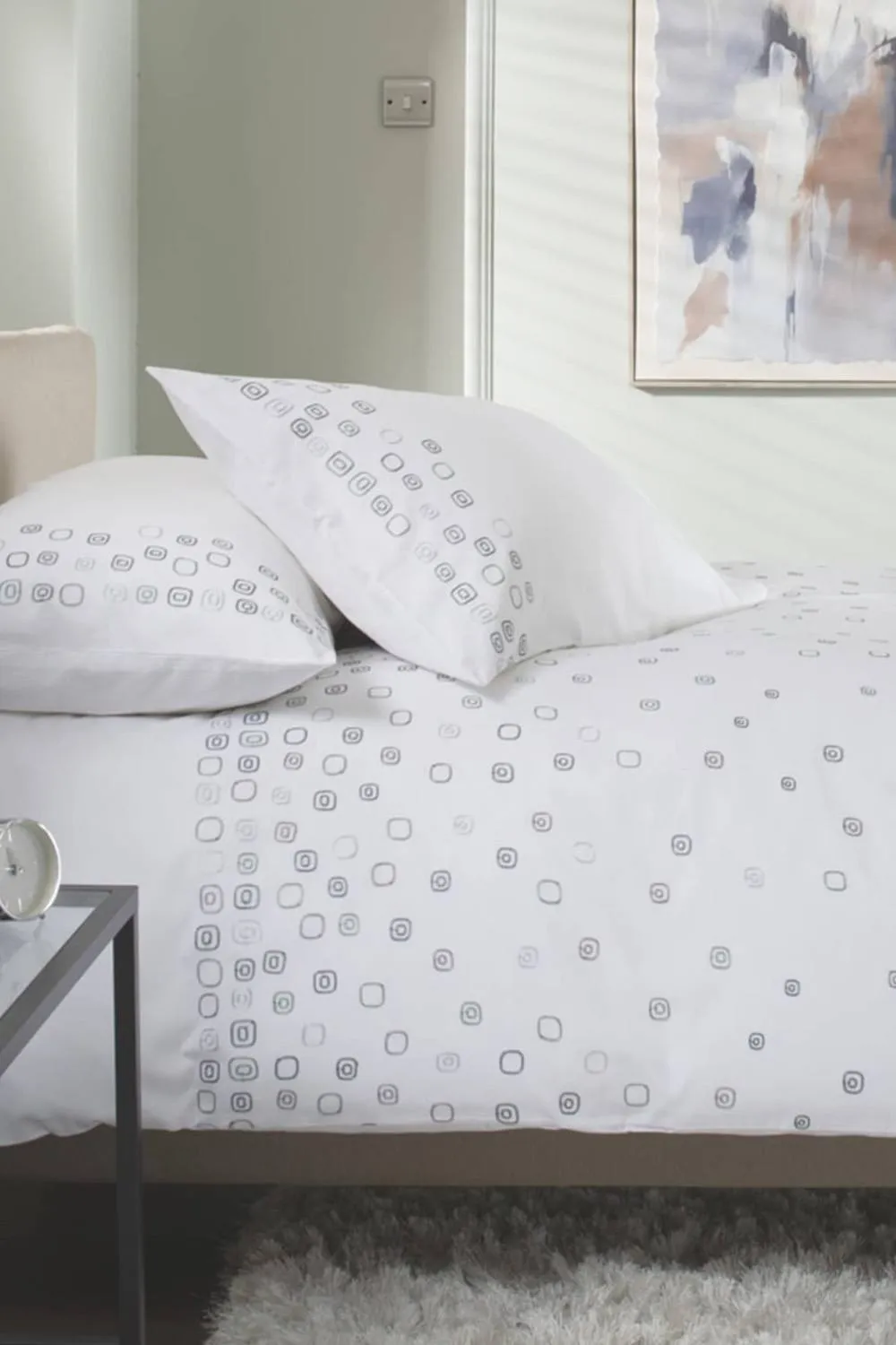 The Lyndon Company Blocks Cotton Duvet Set with Embroidered in White 6