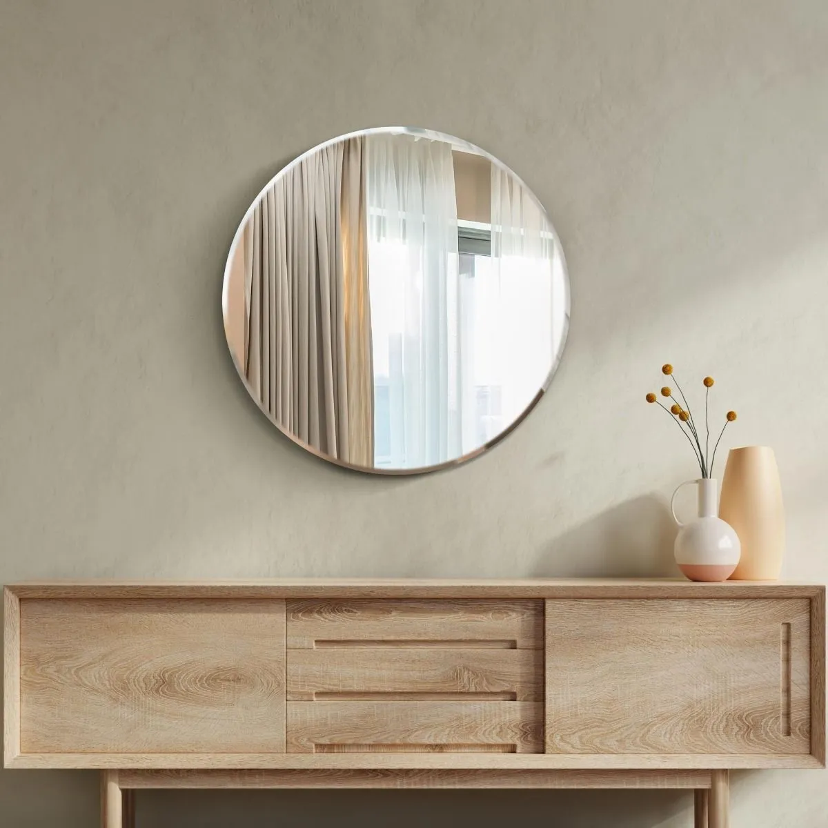 MirrorOutlet All Glass Bevelled Classic Design Round Mirror 70 x 70CM in Silver 4