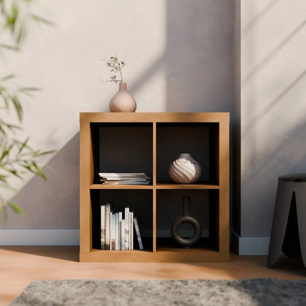 sweeek 2-level Cubic Bookshelf With 4 Compartments in Brown 3