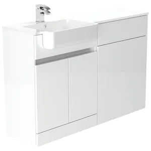 Be Modern Botanica Gloss White Left Hand 1260mm Freestanding Vanity & Toilet Pan Unit with Basin Modular Combination