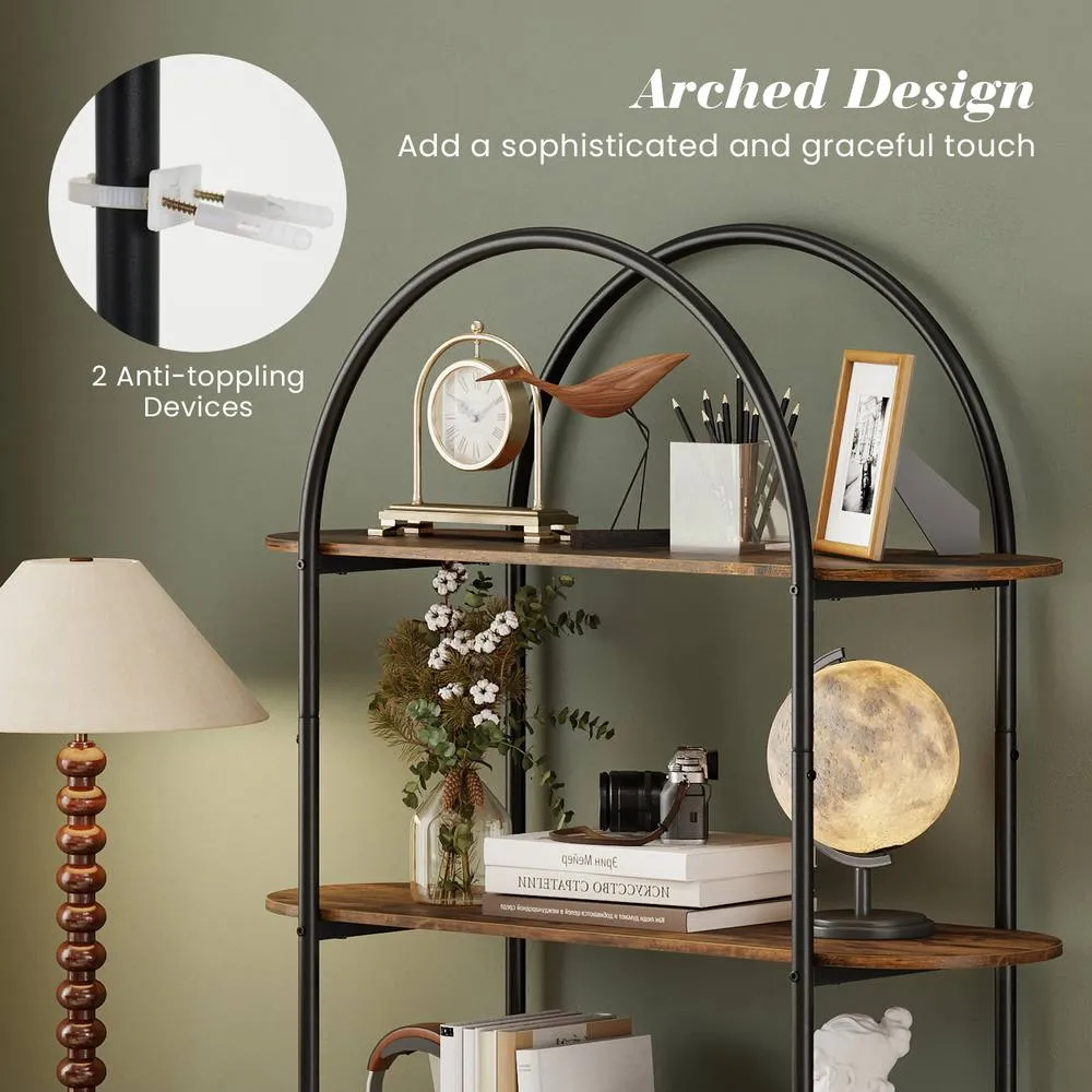 Costway 4-Tier Arched Bookshelf Industrial Bookcase Display Storage Organizer in Brown 6