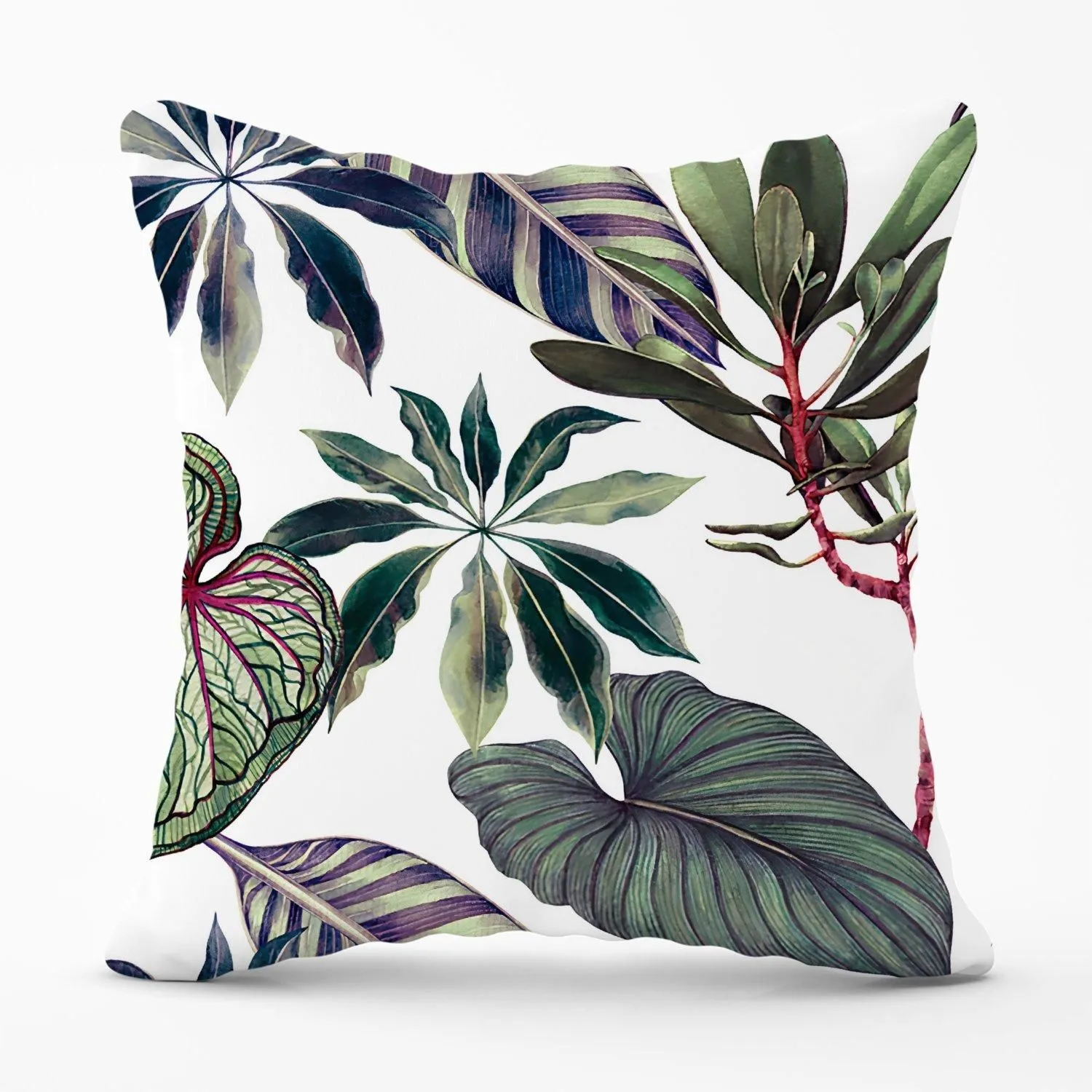 Warren Reed - Designer Watercolor Tropical Leaf Outdoor Cushion in Green