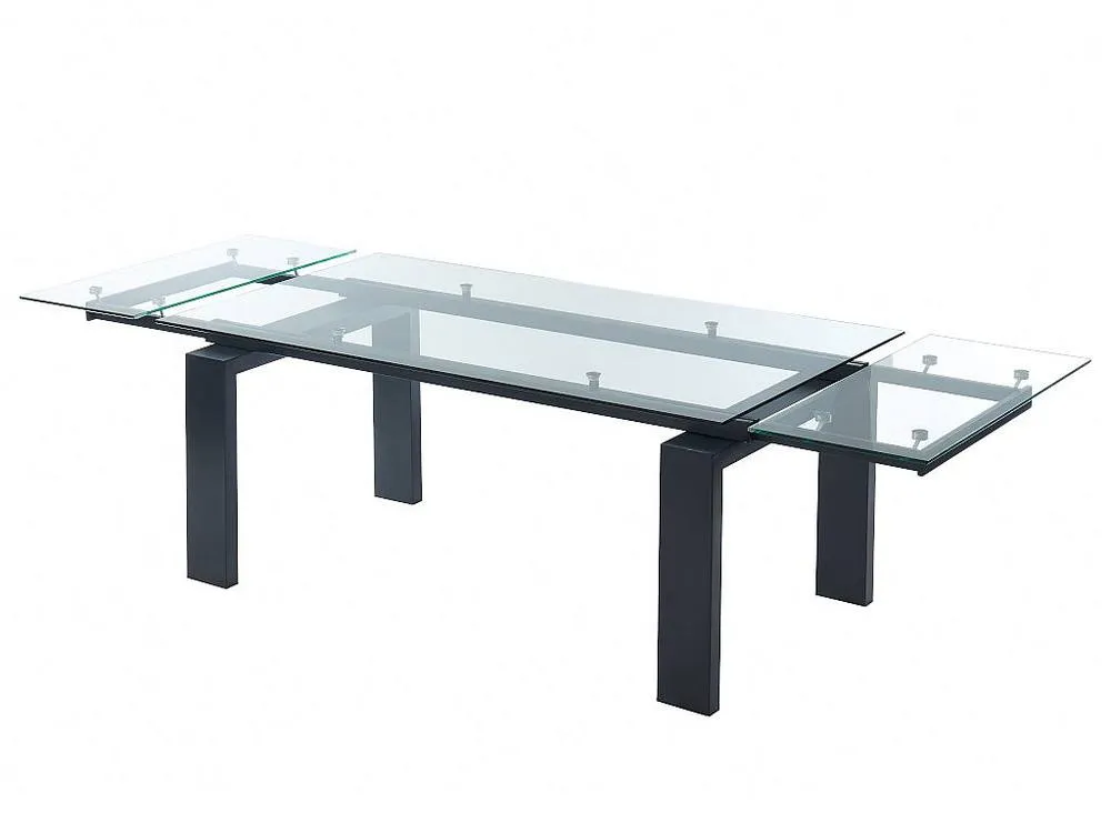 Vente-unique Extendable Dining Table - Tempered Glass & Metal - Black - 8 To 10 in Clear 4