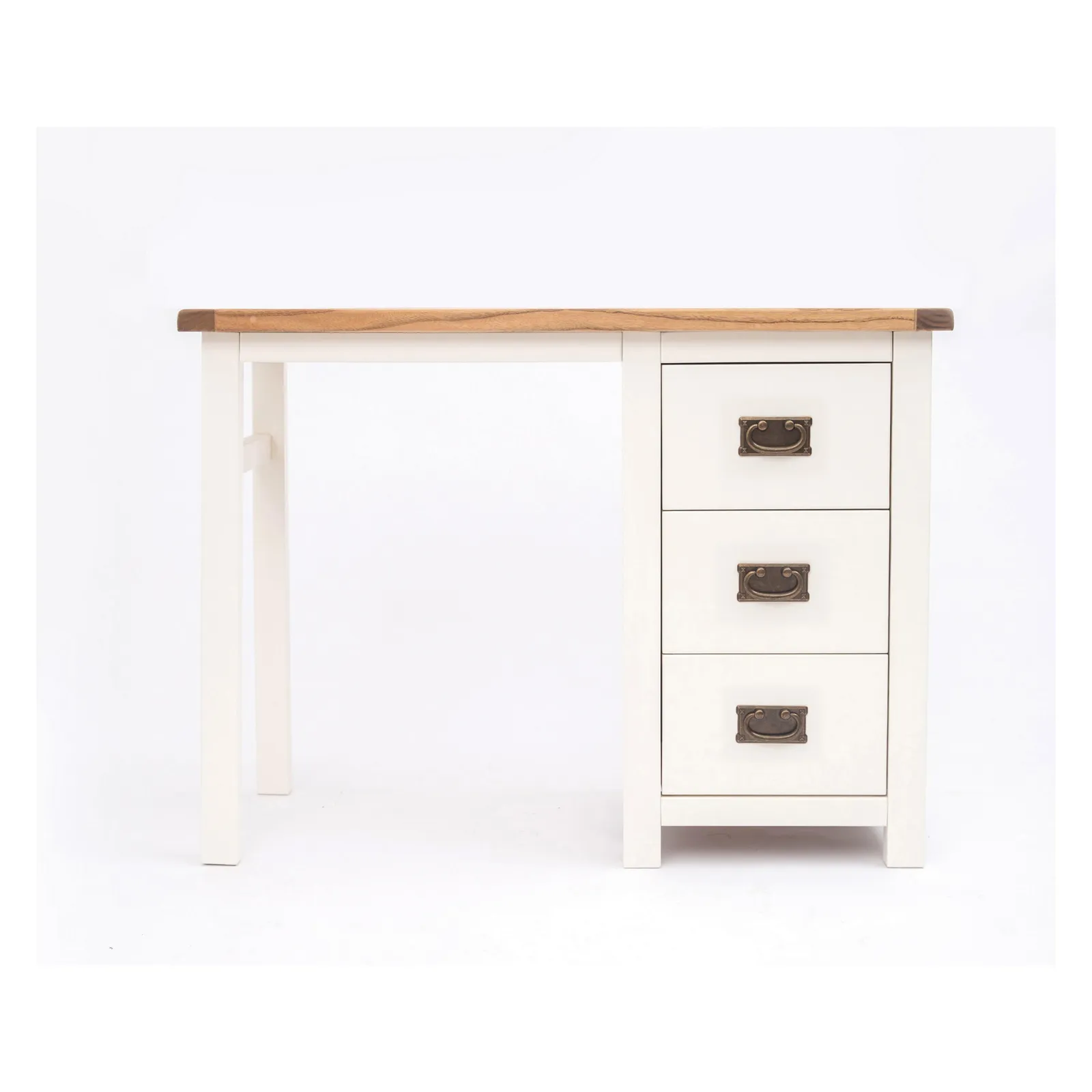 Cabinet Bits Lovere 3 Drawer Desk - Dressing Table Brass Drop Handle in Off-White