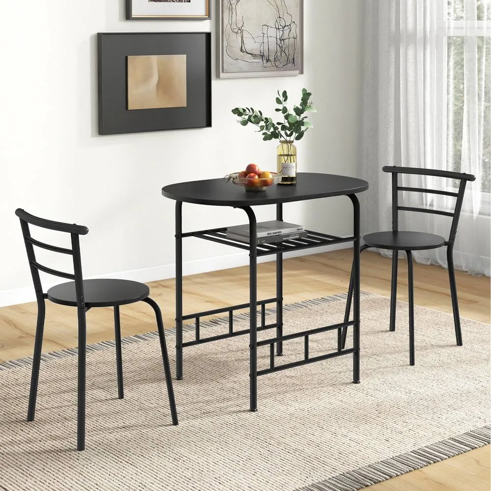 Costway 3-Piece Dining Table Set Kitchen Table & Chairs-Black in Black