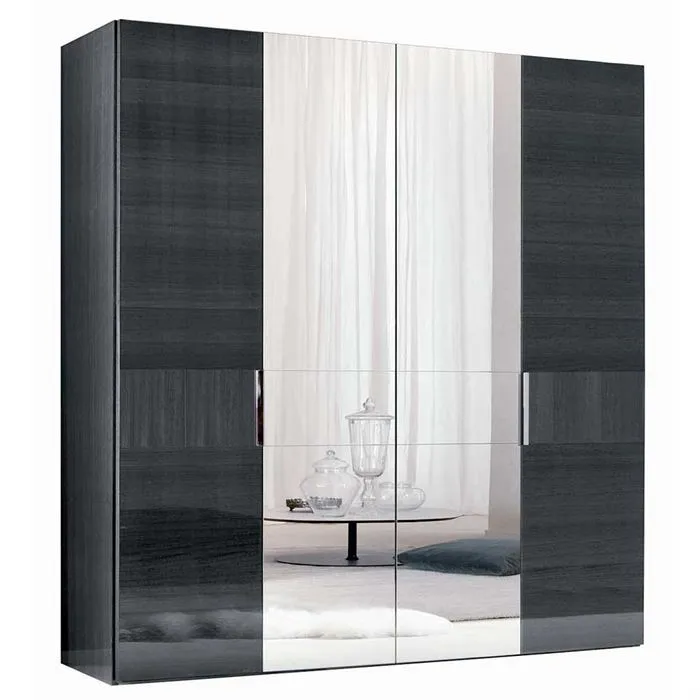 Borgia 4 Door Wardrobe, Grey High Gloss
