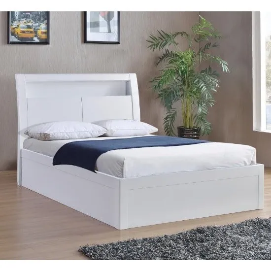 Riano Storage Double Bed In White High Gloss