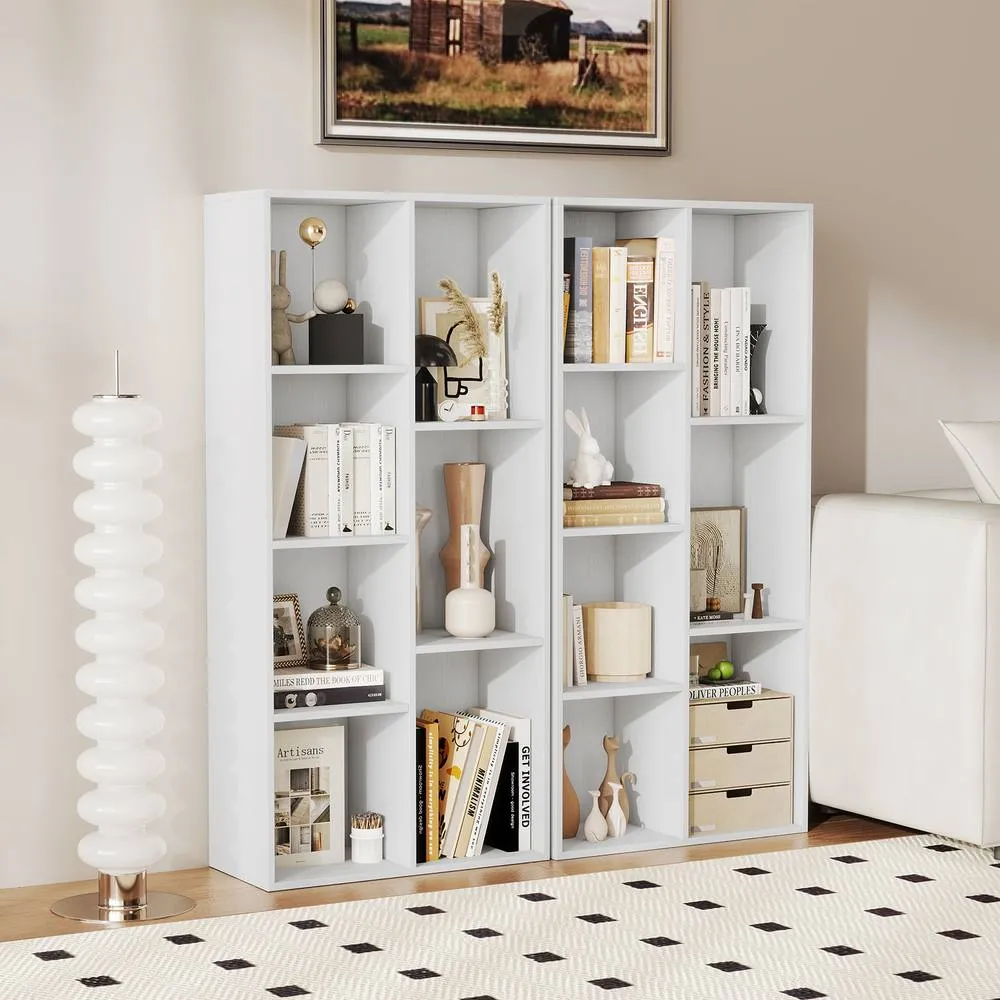Costway 7-Cube Wooden Bookcase Industrial Display Bookshelf Open Storage Unit in White 5