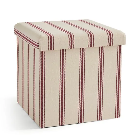 Faux Linen Folkstone Stripe Cube Ottoman 3