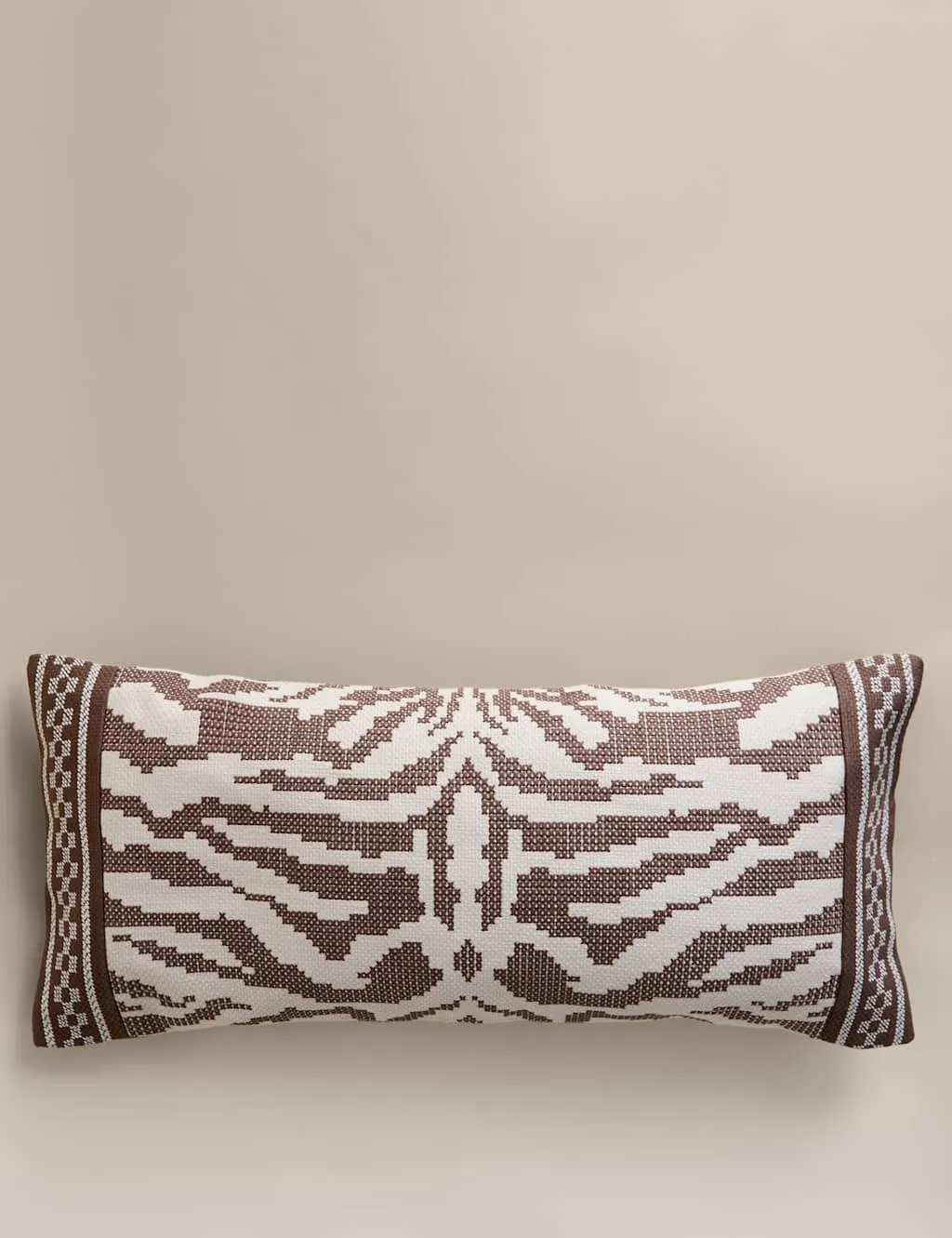 M&S Pure Cotton Abstract Embroidered Bolster Cushion Brown Mix