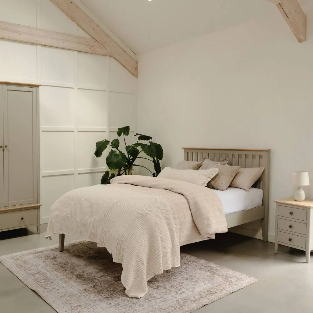 Statement Furniture Pembroke Double Bed Frame 4ft6 with Slatted Headboard in Stone 1