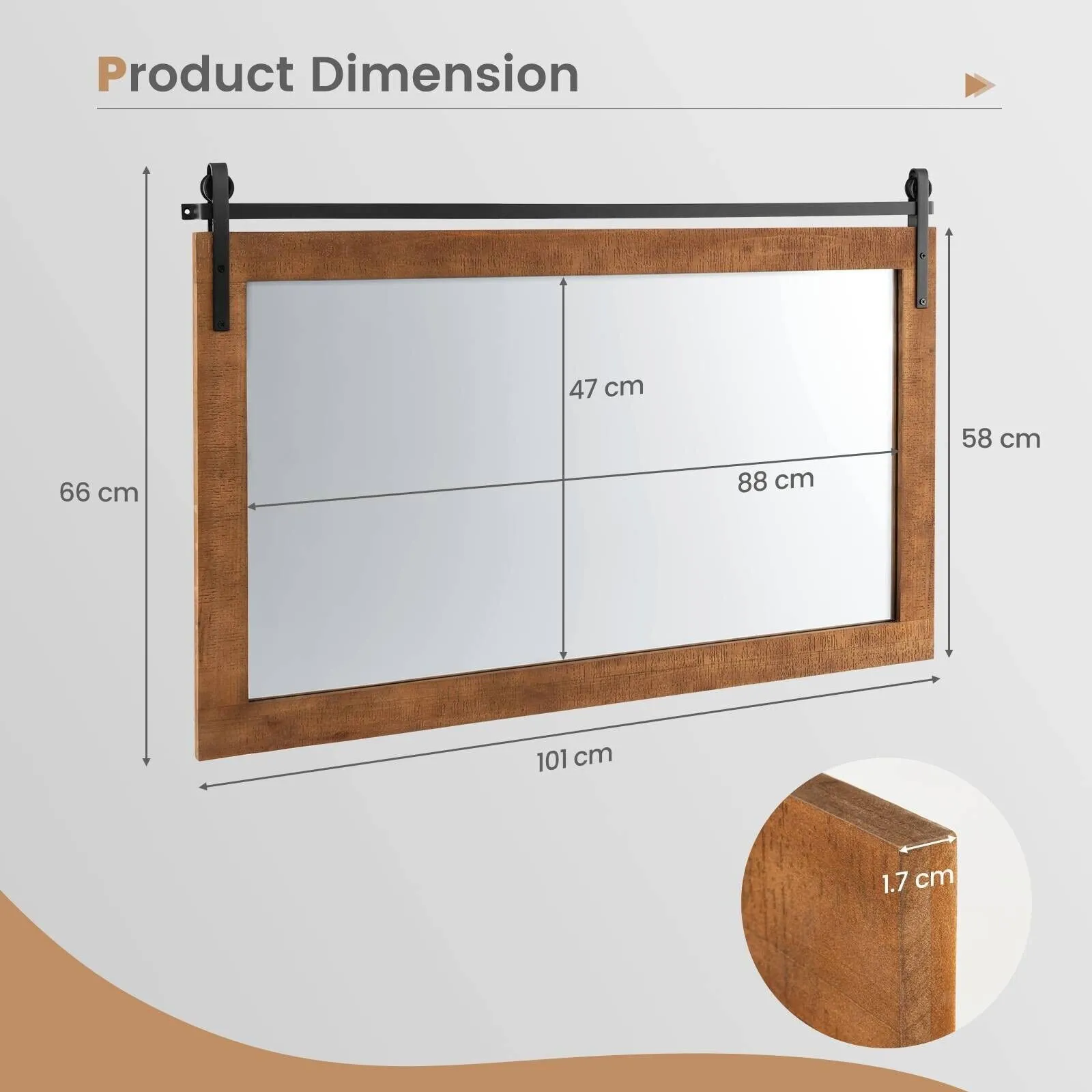 Costway Farmhouse Bathroom Wall Mounted Mirror Explosion-proof Wall Mirror E/ Wood Frame in Brown 2