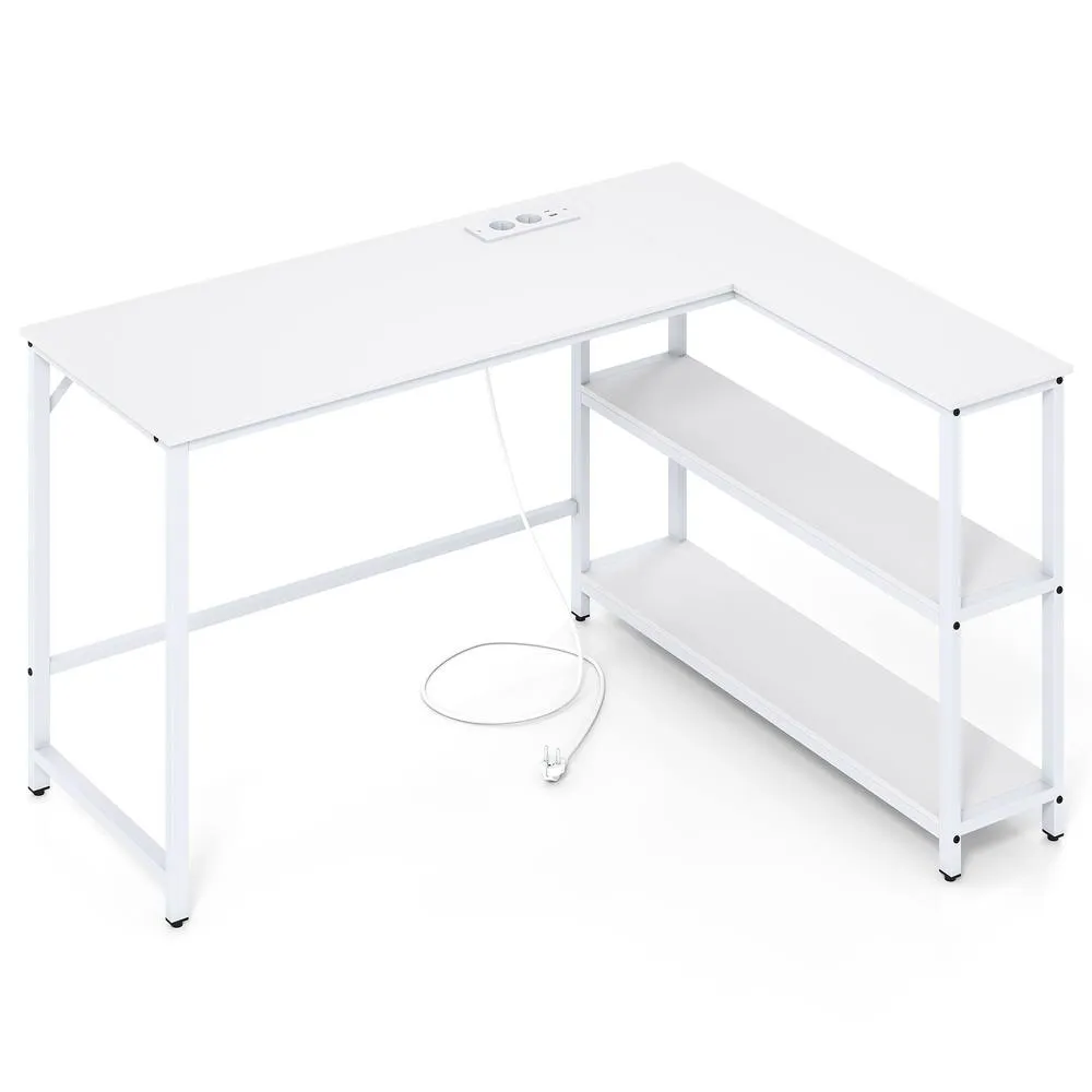 Costway L Shaped Desk Corner Computer Desk Writing Desk w/ Storage Shelves in White 2