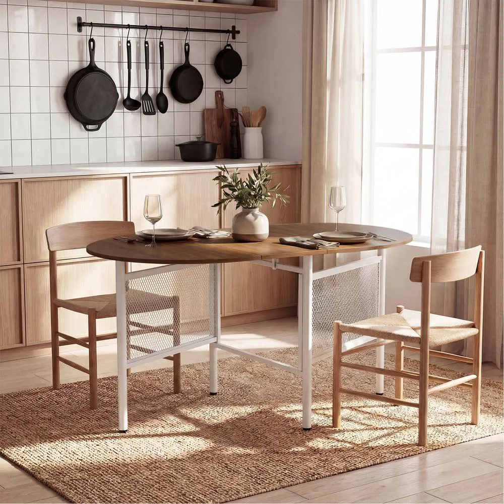 Costway Farmhouse Writing Table 150 CM Folding Dining Table for 6-8 People in Natural 5