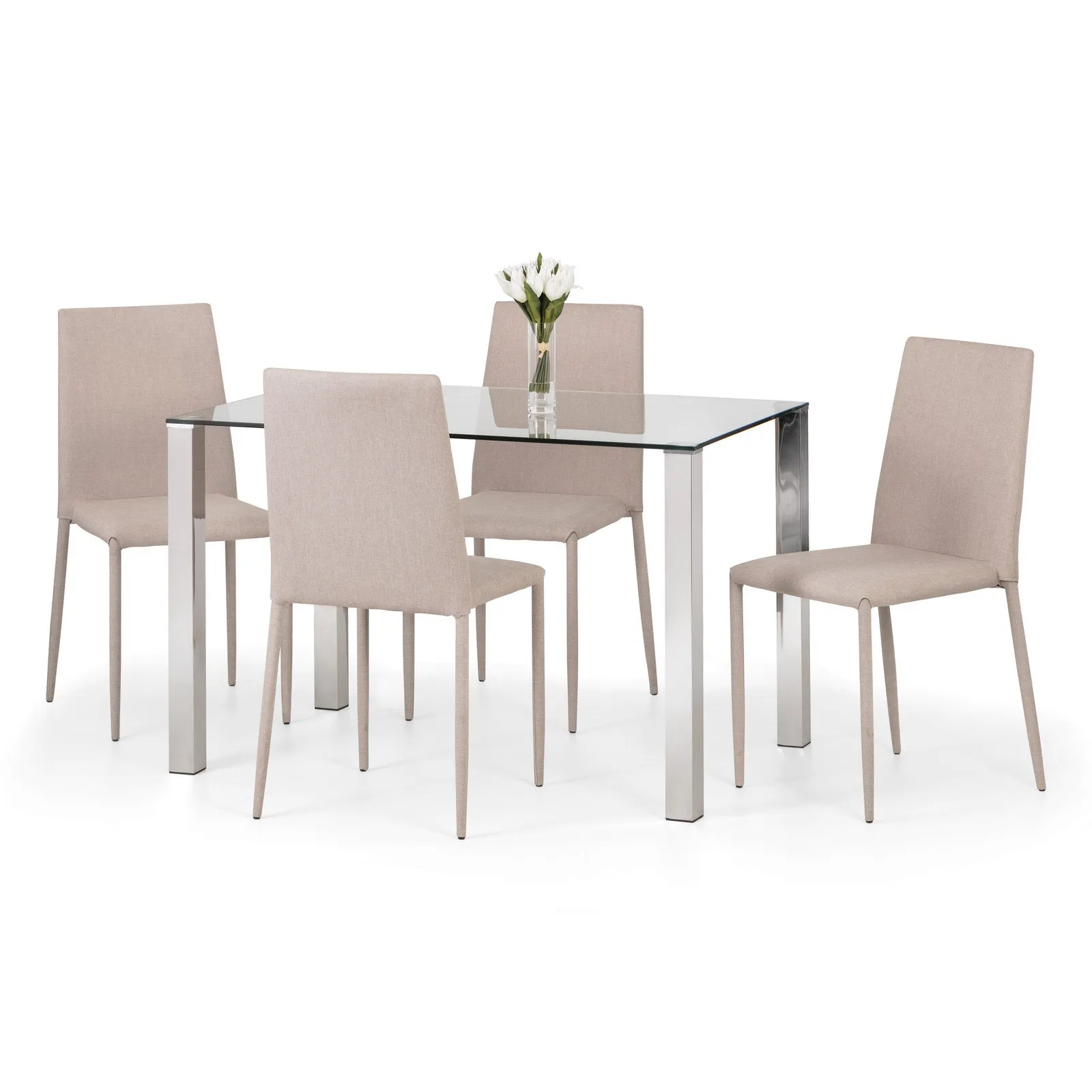 Enzo Glass Dining Table with 4 Jazz Chairs Grey