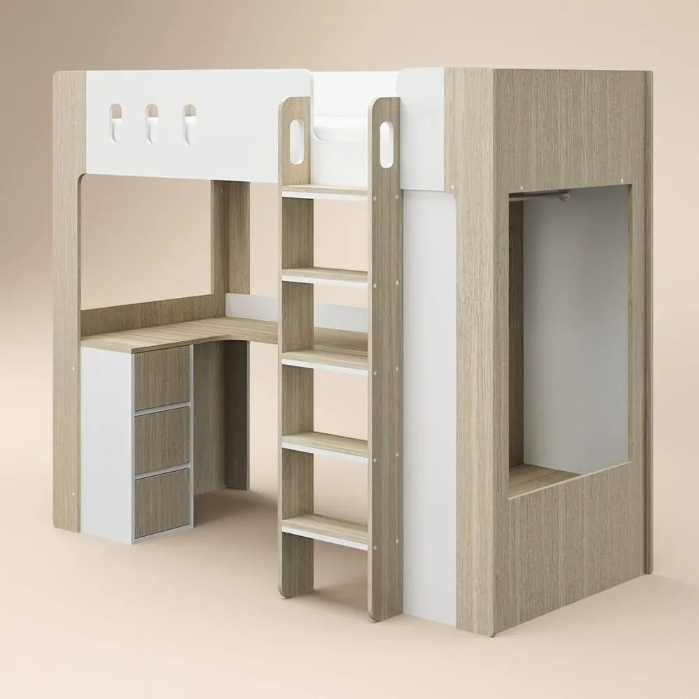 Flair Willow High Sleeper with Desk & Storage White & Oak 3