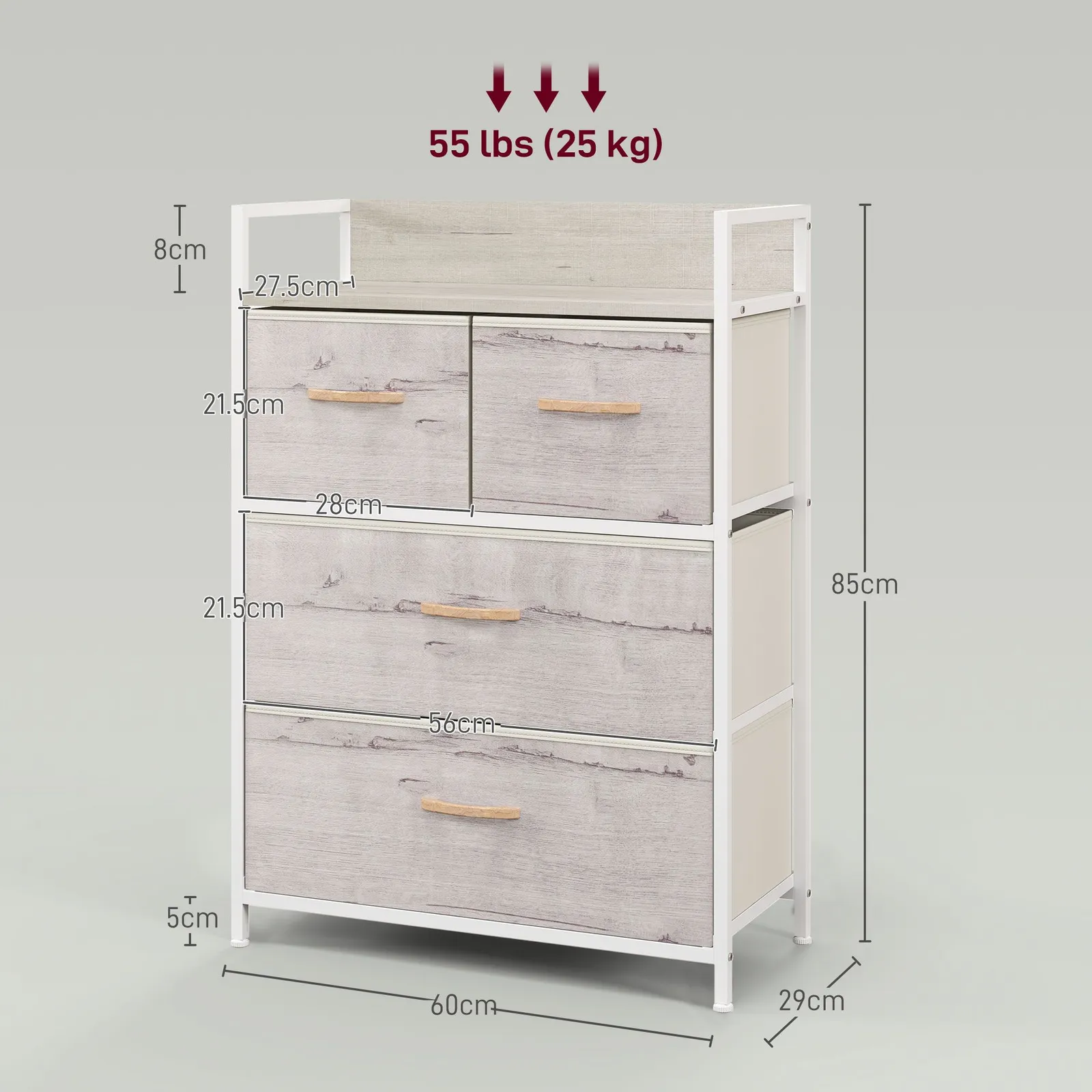 HOMCOM Bedroom Chest of Drawers 4 Drawer Dresser w/ Shelf, Natural 3