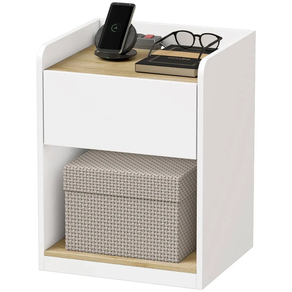 HOMCOM Bedside Table with Drawer & Shelf, White & Oak