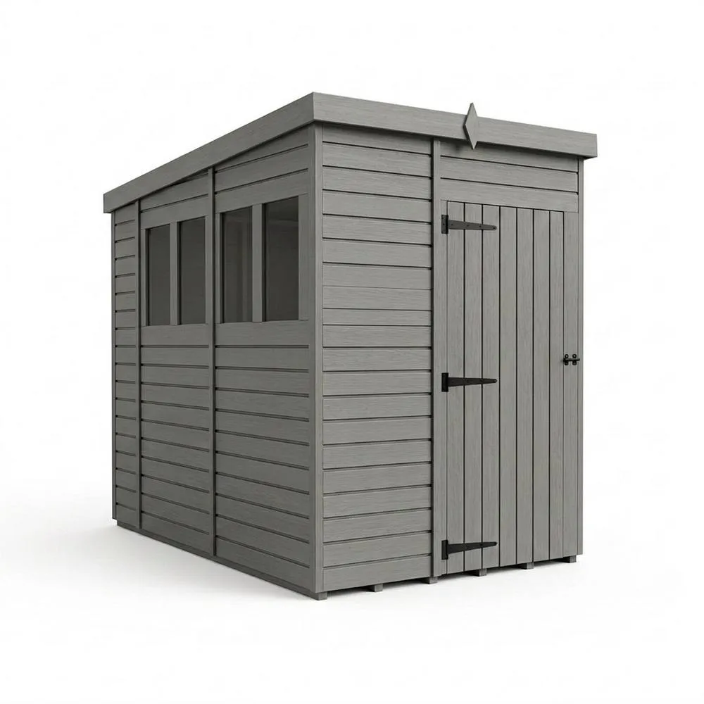 Buttercup Farm 5ft x 10ft Composite Pent Garden Shed Single Door With Windows - Grey