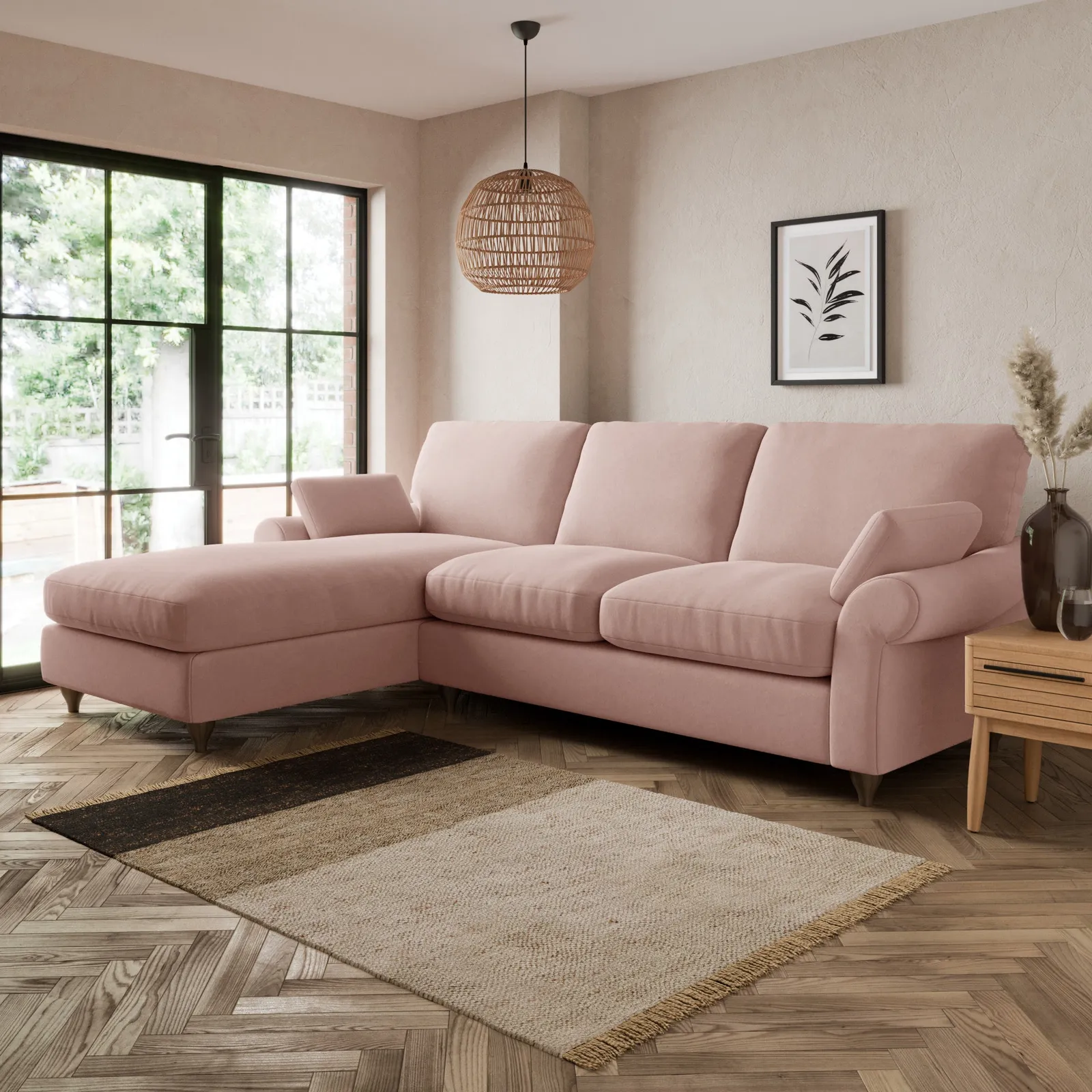 Salisbury Luxury Velvet Left Hand Corner Sofa Luxury Velvet Peach Blush