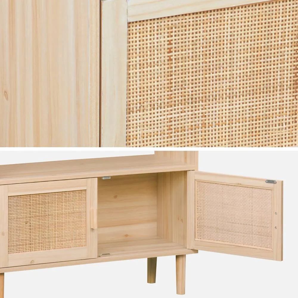sweeek Woven Rattan Bookcase With Storage Cupboard in Light Brown 4