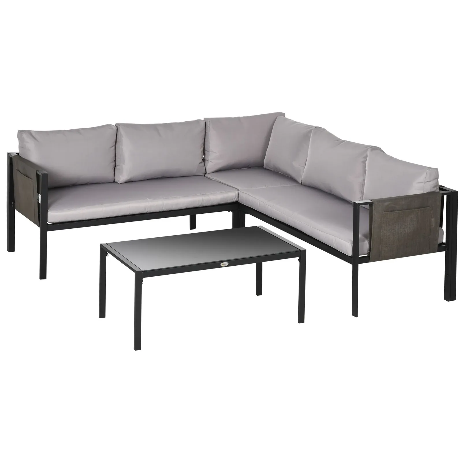 OUTSUNNY 4 Piece Garden Furniture Set w/ Breathable Mesh Pocket in Light Grey 2