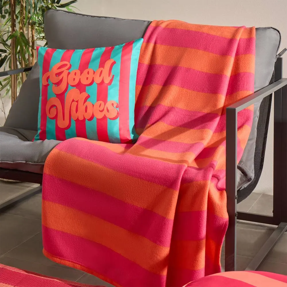 OHS Stripes Print Polar Fleece Throw Blanket Lightweight Bedspread in Bright Pink