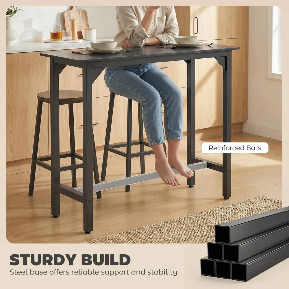 HOMCOM Bar Table Coffee Table with Adjustable Footpads Black Marble Effect 4