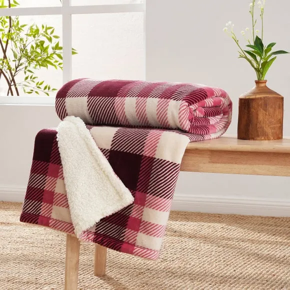 Check Sherpa Throw Blanket, 130cm x 180cm 1