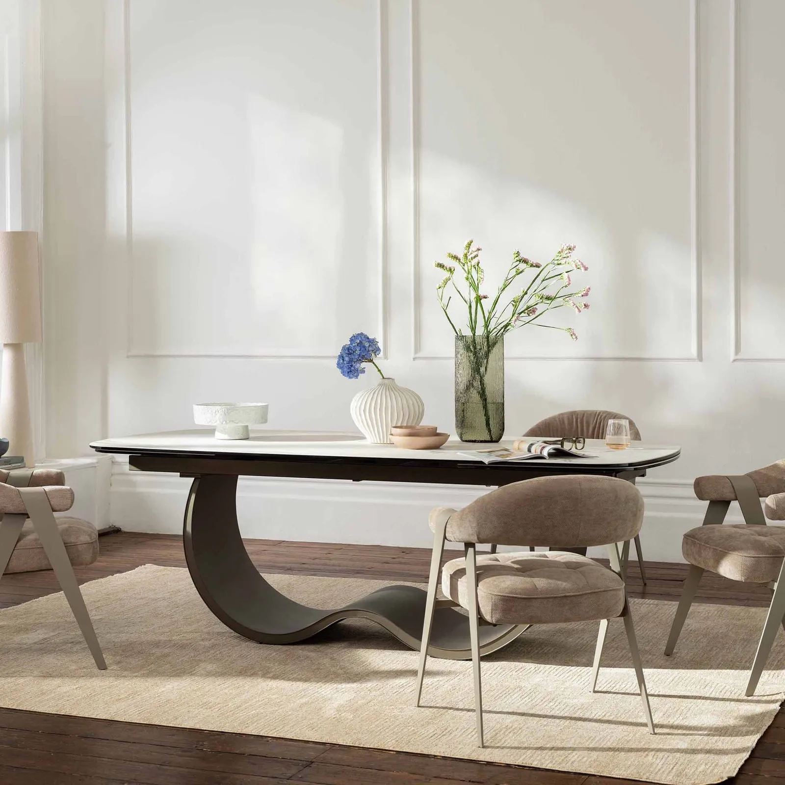 Abraham Dining Chair With Arms, Neutral Fabric | Barker & Stonehouse 2