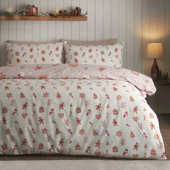 Catherine Lansfield Christmas Gingerbread Stripe Duvet Cover & Pillowcase Set 2