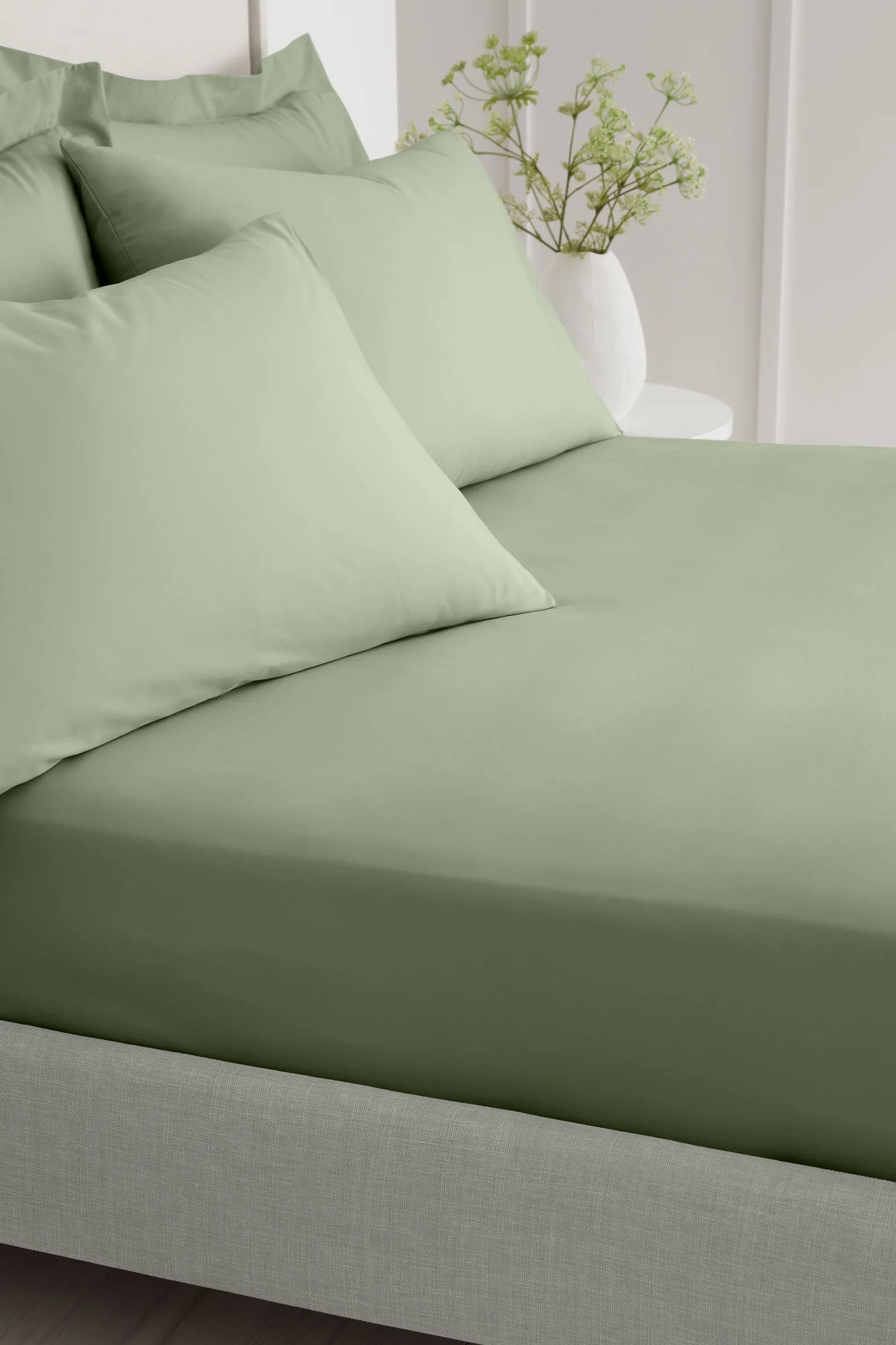 Bianca 200 Thread Count Cotton Percale 32cm Depth Sheet in Green 2