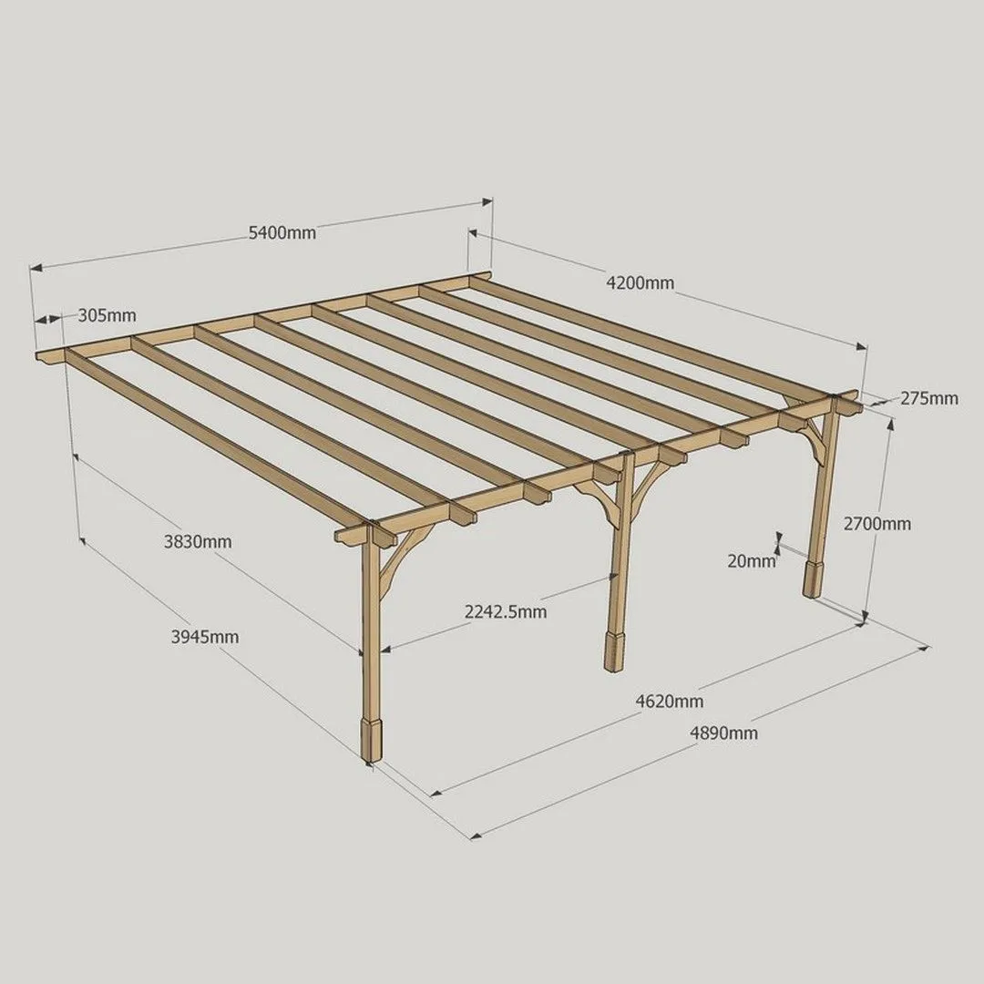 Rutland County Garden Furniture Ltd Wall Mounted Premium Pergola 3 Posts, L420 x W540 x H270 cm, Brown 5