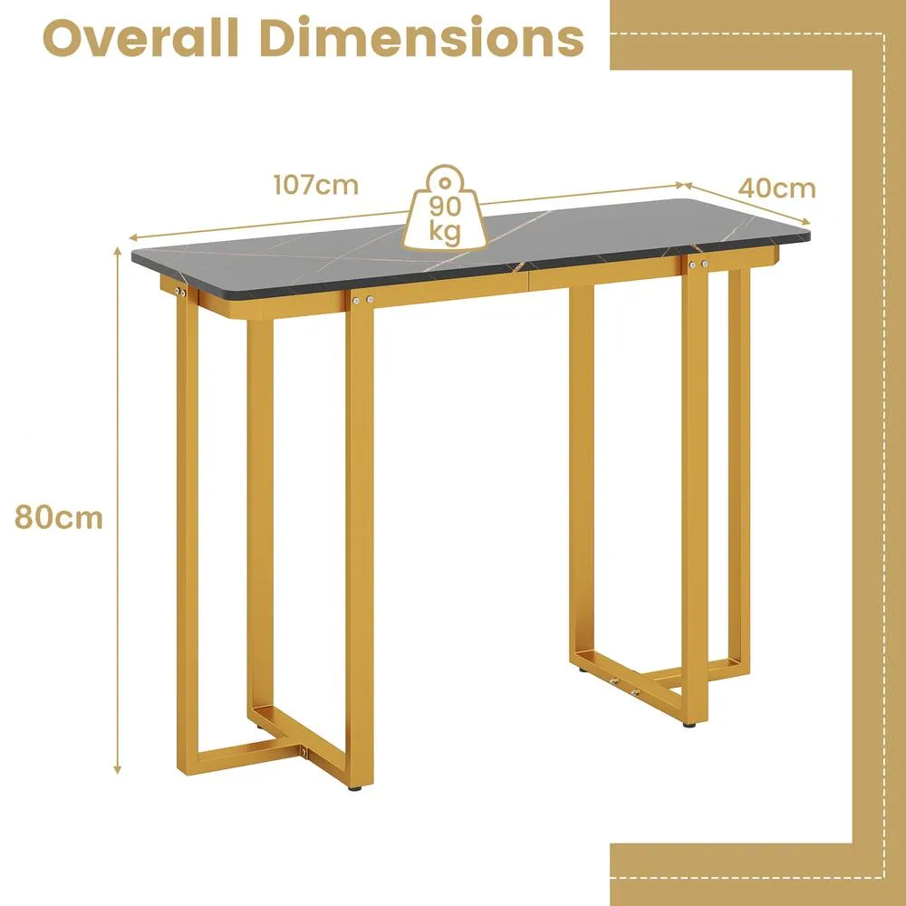 Costway Console Table Modern Faux Marble Entryway Table Black & Gold 2