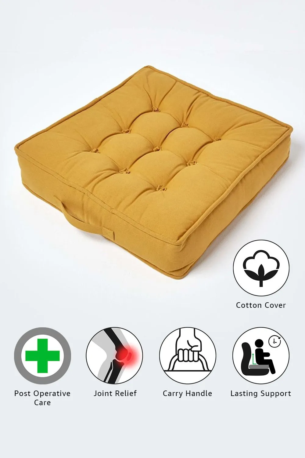 Homescapes Cotton Armchair Booster Cushion in Mustard 2