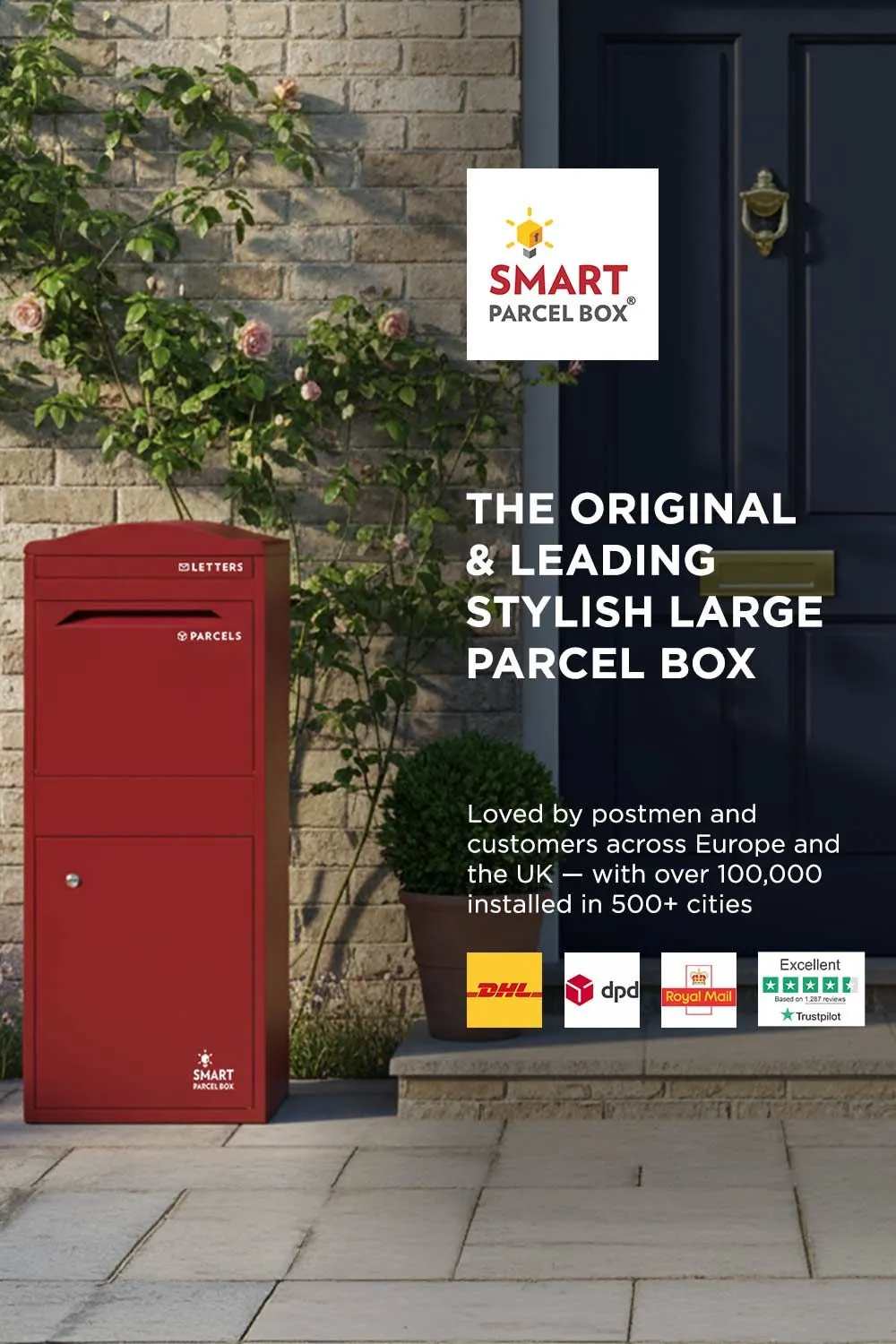 Homescapes Smart Parcel Box® Large Curved Top Front Access Secure Delivery Box in Red 2